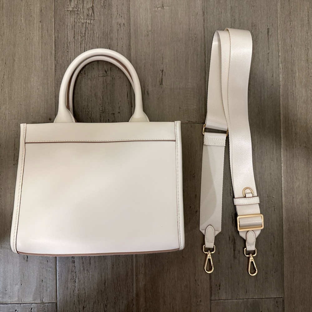 Light Cream / Bone colored Tote Handbag with Detachable Strap